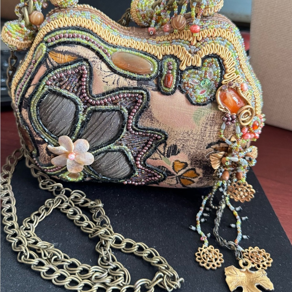 Vintage Mary Frances Floral Shoulder Handbag with Beaded Gold/Brown/Vrs Accents - Picture 6 of 14